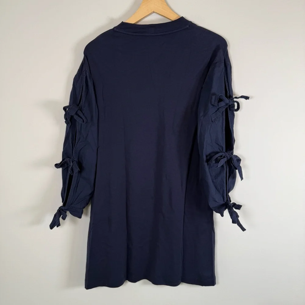 Tory Burch Classic‎ Emilia Bow Tie Long Sleeve Basic Mini Dress Navy Size Small